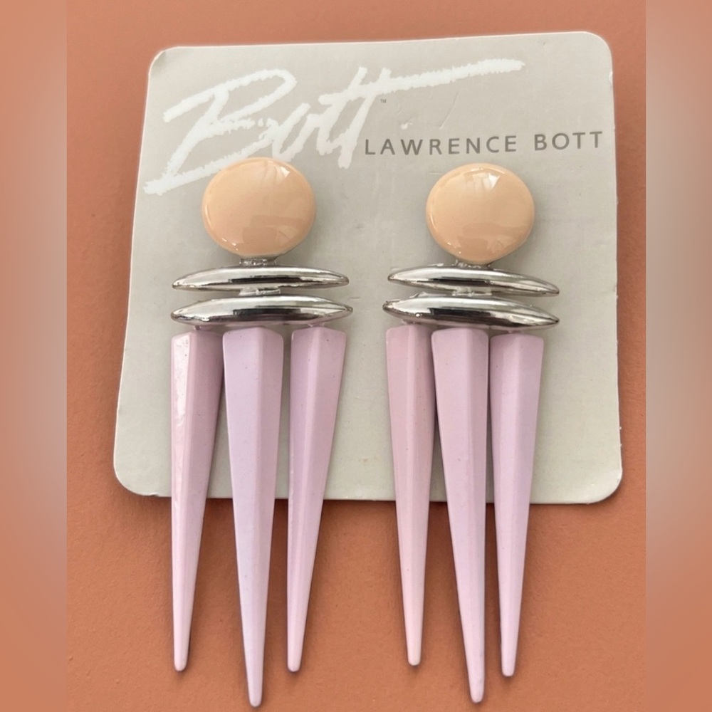 Vintage L Bott Lawrence Bott Pierced Earrings Pink Cream Silver 1985 Modernist